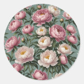 Roze en witte pioenrozen bloemen ronde sticker (Voorkant)
