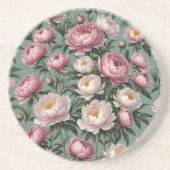 Roze en witte pioenrozen bloemen zandsteen onderzetter (Voorkant)