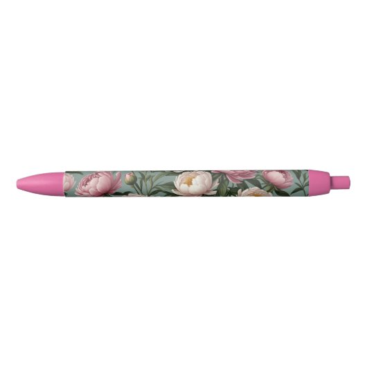 Roze en witte pioenrozen bloemen zwarte inkt pen (Voorkant)