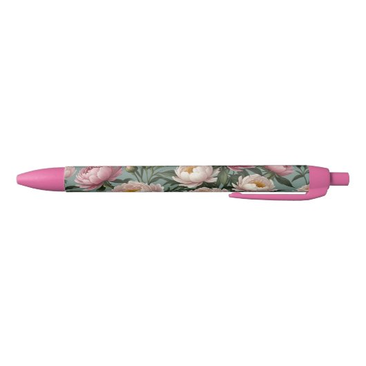 Roze en witte pioenrozen bloemen zwarte inkt pen (Bodem)