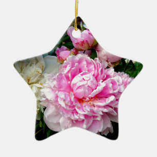 Roze en Witte Pioenrozen Keramisch Ornament