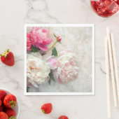 Roze en witte pioenrozen met kanten achtergrond servet (Insitu)