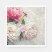 Roze en witte pioenrozen met kanten achtergrond servet (Voorkant)