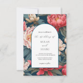Roze en Witte Pioenrozen Oosterse Bruiloft Kaart (Voorkant)