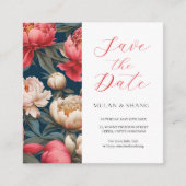Roze en Witte Pioenrozen Oriëntaals Save The Date Informatiekaartje (Voorkant)