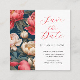 Roze en Witte Pioenrozen Oriëntaals Save The Date Informatiekaartje