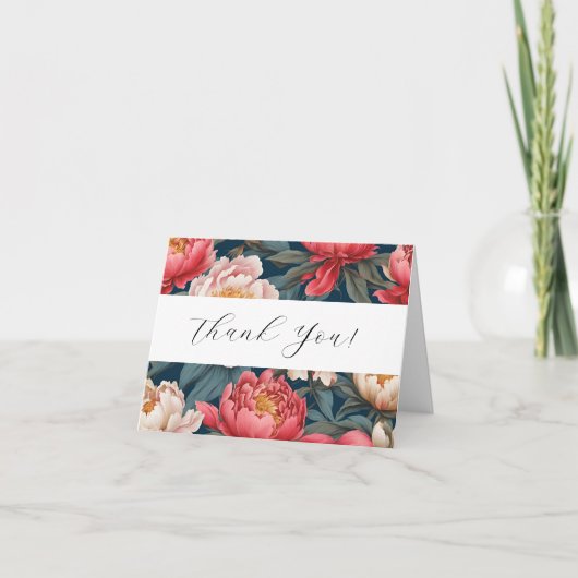 Roze en Witte Pioenrozen Oriëntaalse Dankkaartjes Bedankkaart (Voorkant)