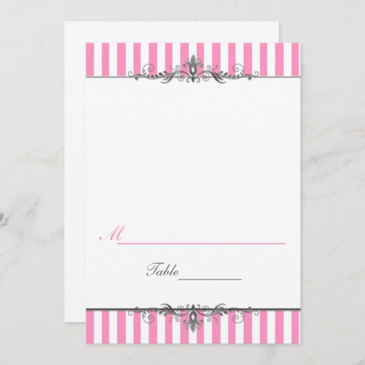 Roze en witte Plaatskaart met stripe tentstijl (Voorkant / Achterkant)