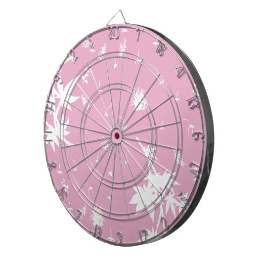 Roze en witte Planten Dartbord (Voorkant Rechts)