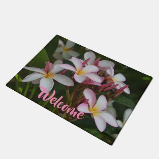 Roze en Witte Plumera met Welkom Deurmat (Schuin)