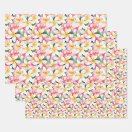 Roze en Witte Plumeria Bloem Inpakpapier Vel