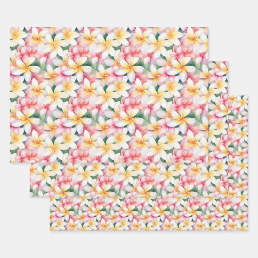 Roze en witte plumeria bloem inpakpapier vel (Set)