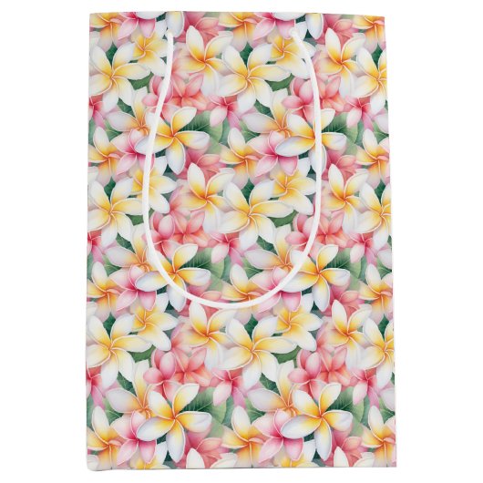 Roze en witte plumeria bloem medium cadeauzakje (Voorkant)