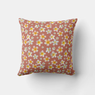 Roze en witte Plumeria bloemen op appelcider kleur Kussen