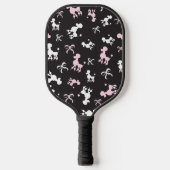 Roze en witte poedels zwarte achtergrond pickleball paddle (Voorkant)