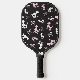Roze en witte poedels zwarte achtergrond pickleball paddle