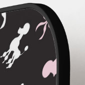 Roze en witte poedels zwarte achtergrond pickleball paddle (Links Detail)