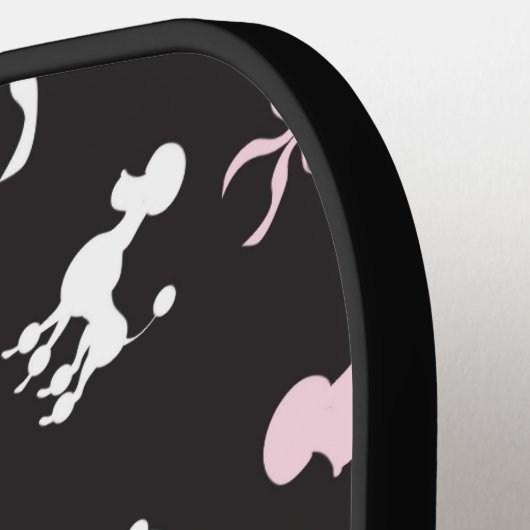 Roze en witte poedels zwarte achtergrond pickleball paddle (Links Detail)