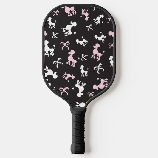 Roze en witte poedels zwarte achtergrond pickleball paddle (Achterkant)