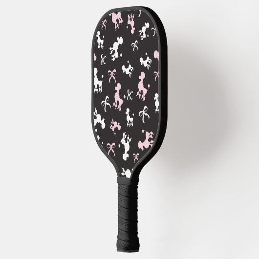 Roze en witte poedels zwarte achtergrond pickleball paddle (Links)