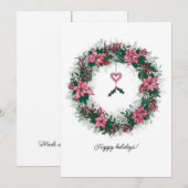 Roze en Witte Poinsettia Kerstkrans Feestdagenkaart (Voorkant / Achterkant)