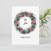 Roze en Witte Poinsettia Kerstkrans Feestdagenkaart (Staand voorkant)