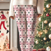 Roze en witte poinsettia patroon Kerstmis Leggings