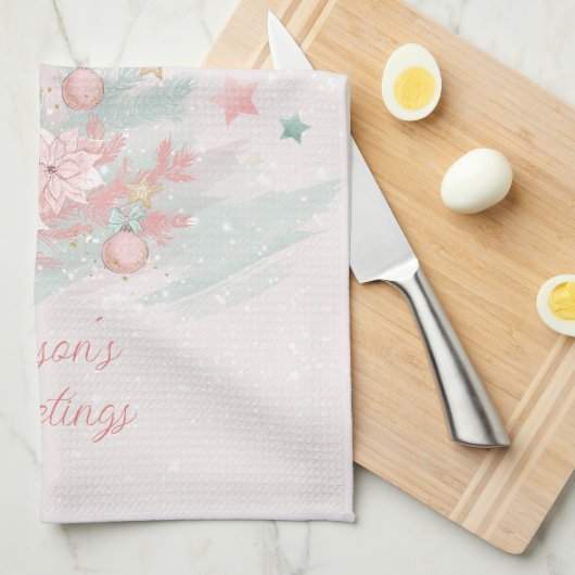 Roze en witte poinsettias theedoek (Quarter Fold)