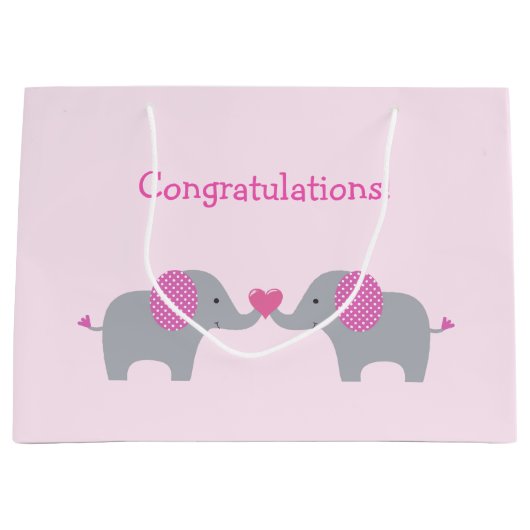 Roze en witte poka Baby shower Groot Cadeauzakje (Voorkant)