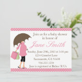 Roze en witte poka Baby shower Uitnodiging (Staand voorkant)