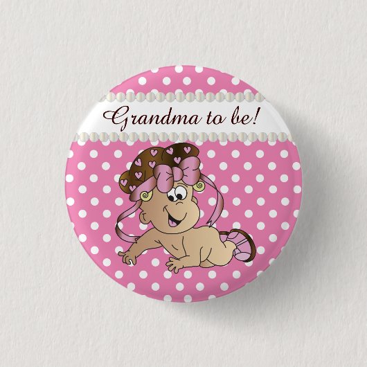 Roze en witte poka Dot | Baby Girl Ronde Button 3,2 Cm (Voorkant)