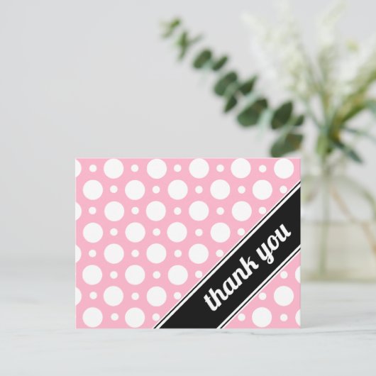 Roze en witte poka Dot Dank u Briefkaarten (Staand voorkant)
