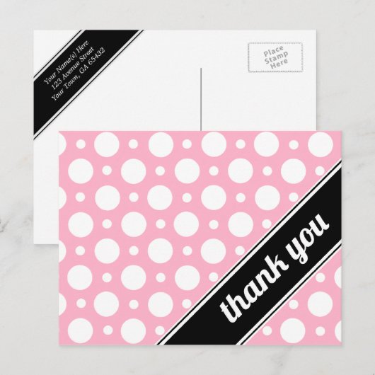 Roze en witte poka Dot Dank u Briefkaarten (Voorkant / Achterkant)