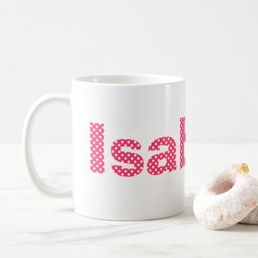 Roze en witte poka Dot gepersonaliseerd Koffiemok (Met donut)