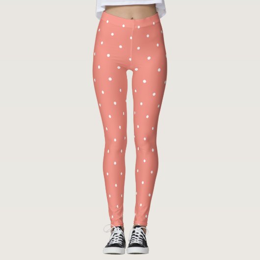 Roze en witte poka Dot Leggings (Voorkant)