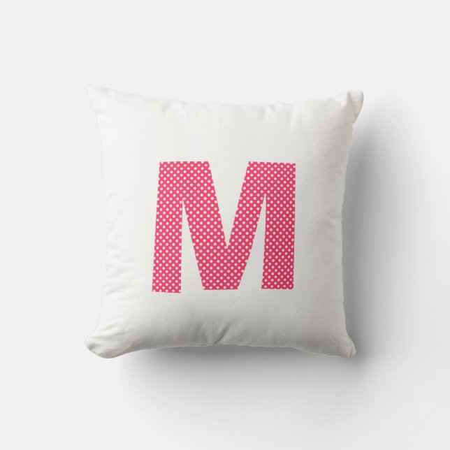 Roze en witte poka dot Letter M Kussen (Voorkant)