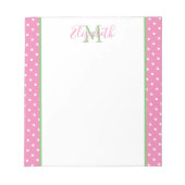 Roze en witte poka dot met groen monogram notitieblok (Voorkant)