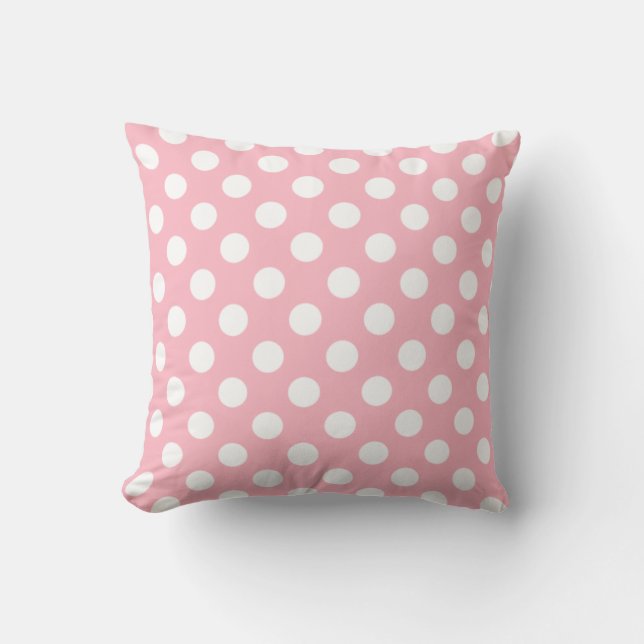 Roze en witte poka Dot Pillow Kussen (Voorkant)
