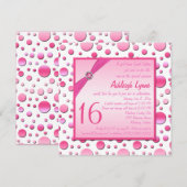 Roze en witte poka Dot Sweet Sixteen Uitnodiging (Voorkant / Achterkant)