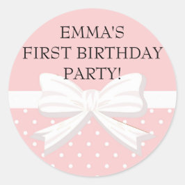 Roze en witte poka Dot w/Bow Birthday Sticker