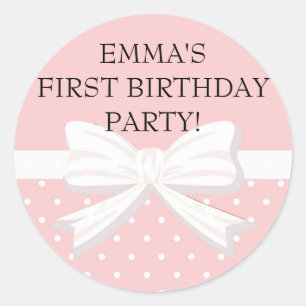 Roze en witte poka Dot w/Bow Birthday Sticker