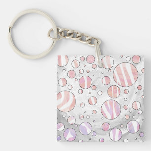 Roze en witte poka Dot Zebra Sleutelhanger