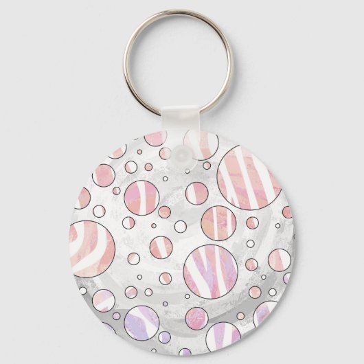 Roze en witte poka Dot Zebra Sleutelhanger (Voorkant)
