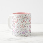 Roze en witte poka Dot Zebra Tweekleurige Koffiemok (Voorkant links)