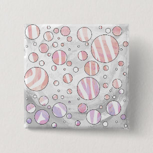 Roze en witte poka Dot Zebra Vierkante Button 5,1 Cm