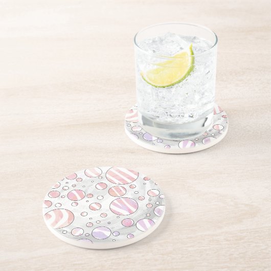 Roze en witte poka Dot Zebra Zandsteen Onderzetter (Zijkant)