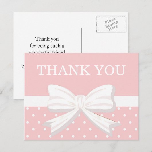 Roze en witte poka Dots & Bow Birthday Hartelijk d Briefkaart (Voorkant / Achterkant)