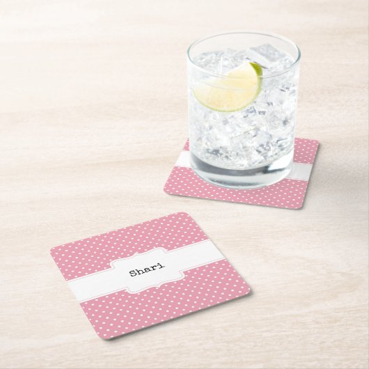 Roze en witte poka Dots gepersonaliseerd Kartonnen Onderzetters (Insitu)