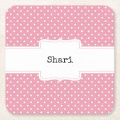 Roze en witte poka Dots gepersonaliseerd Kartonnen Onderzetters (Voorkant)