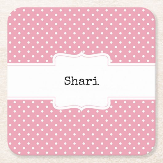 Roze en witte poka Dots gepersonaliseerd Kartonnen Onderzetters (Voorkant)
